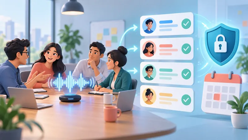 In-person meeting audio turned into AI action items with owners, due dates, and a privacy shield
