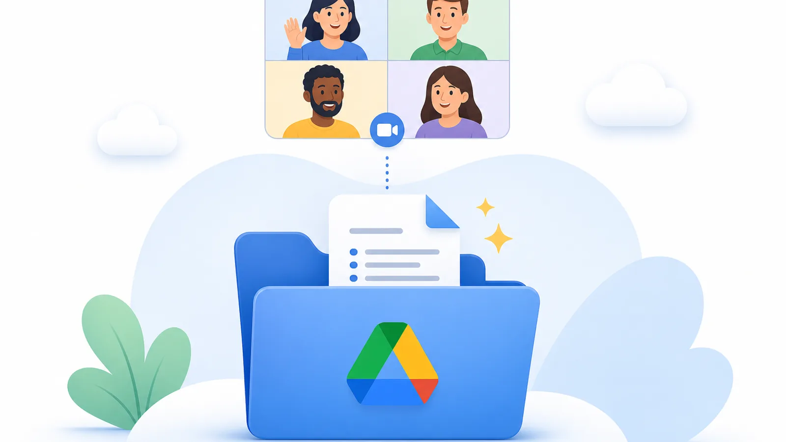 Thư mục Google Drive chứa file Google Docs biên bản cuộc họp được tạo tự động sau Meet
