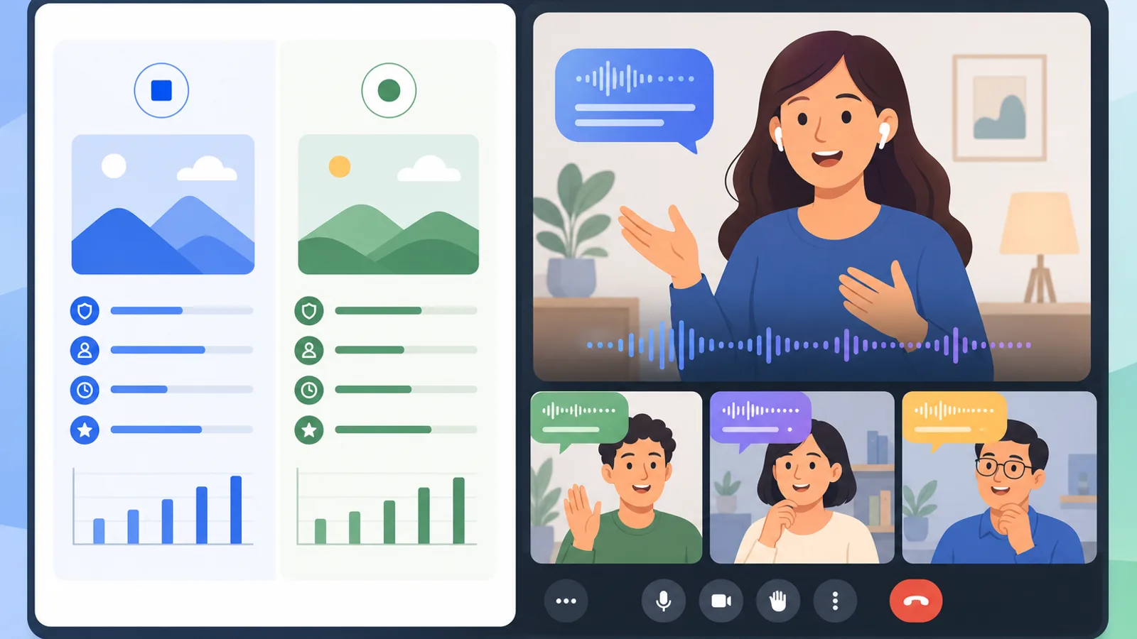 Bảng so sánh transcript và phụ đề trực tiếp trong Google Meet