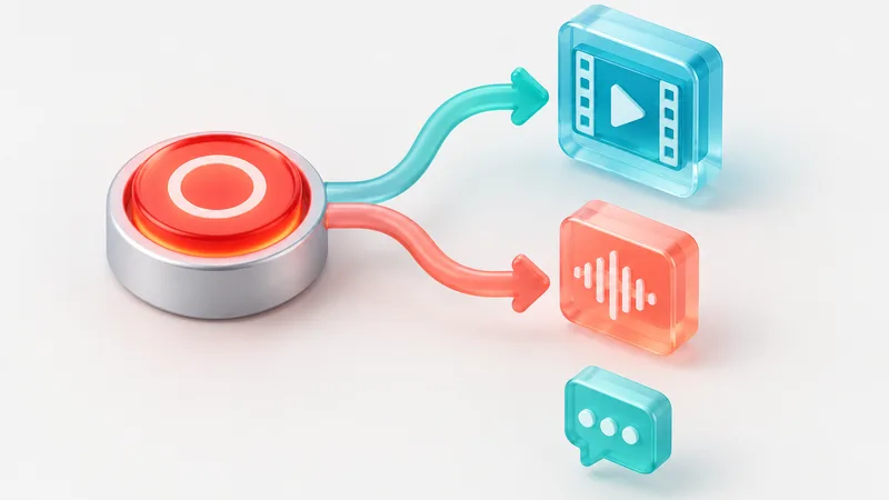 One Zoom record button producing a video file, an audio-only file and a chat file