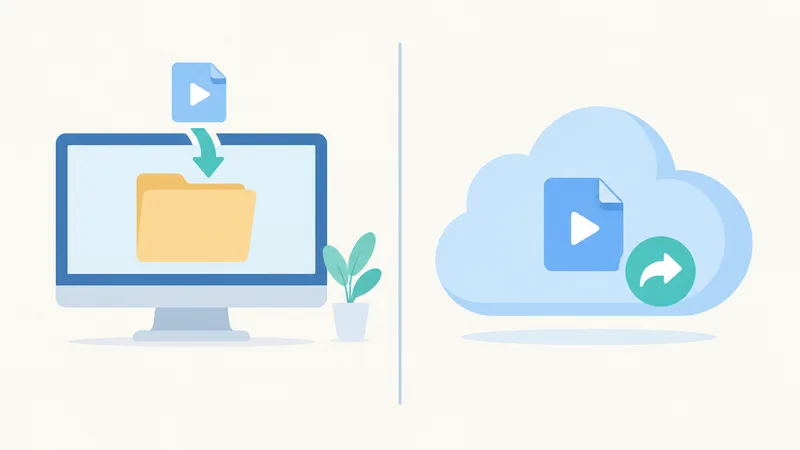 Diagram comparing where Zoom recordings go: a local folder on the computer versus the Zoom cloud with a share link